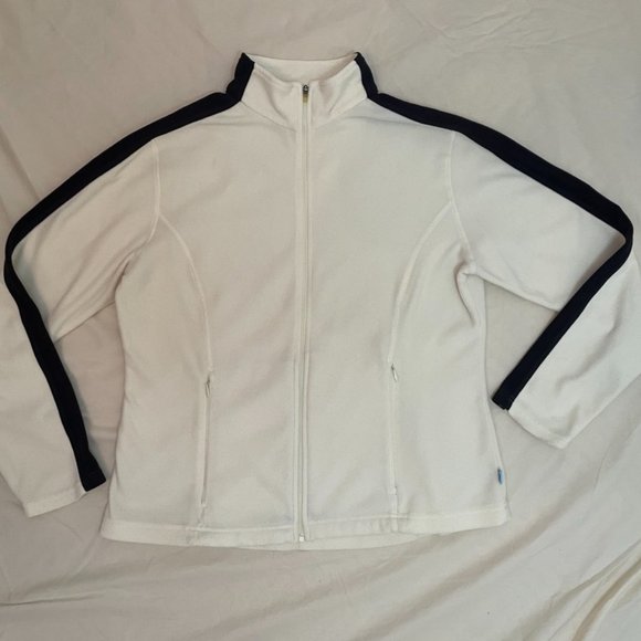 💙 L.L. Bean Zip Up Fleece White Black Medium - Picture 2 of 5